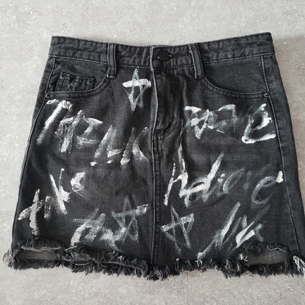 Lettering Black denim Mini skirt